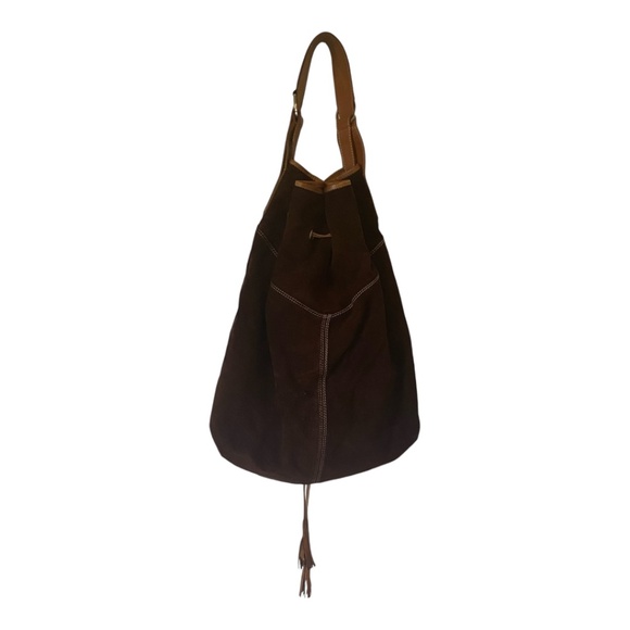 Suede & leather large bucket shoulder bag - Picture 3 of 16